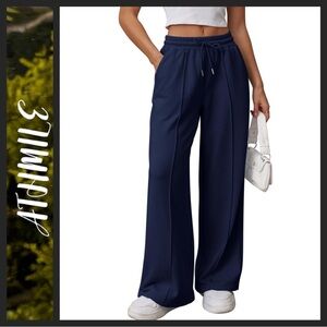 NWT Athmile High Waist Navy Wide-Leg Drawstring Sweatpants